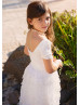 Short Sleeve White Lace Floor Length Flower Girl Dress
